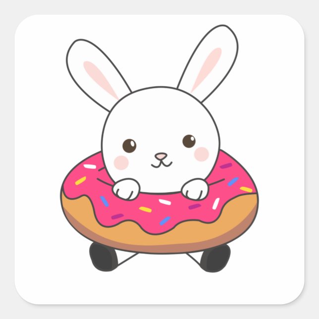 Cute bunny rabbit loaf Donut Sprinkles Pink Square Sticker (Front)