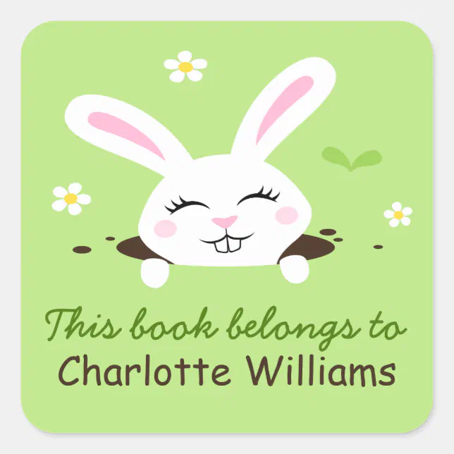 Cute bunny rabbit looking out bookplate book | Zazzle