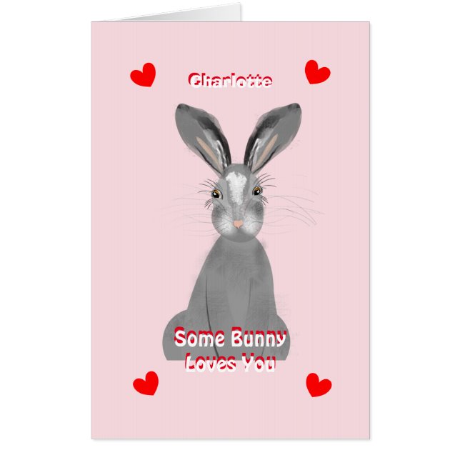 Cute Bunny Rabbit Love You Valentine Card (Front)