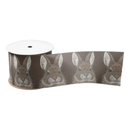 Cute Bunny Rabbit Lover Easter Animal Pattern Tan Satin Ribbon