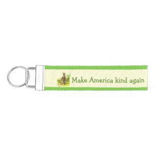 Cute Bunny Rabbit Make America Kind Again Wrist Keychain