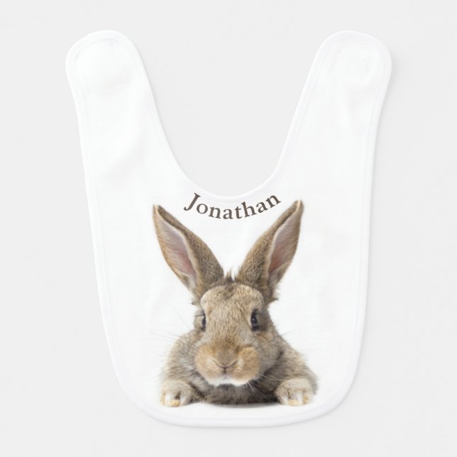 Cute Bunny Rabbit Name Baby Boy Girl Baby Bib (Front)