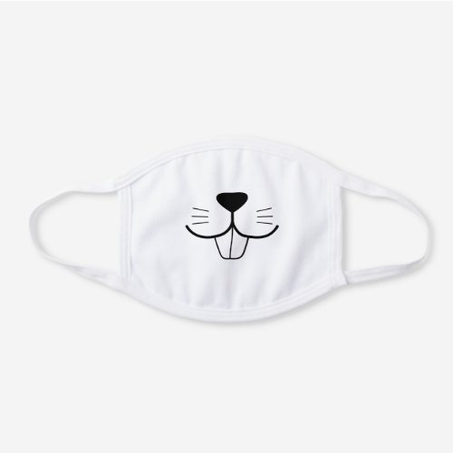 Cute Bunny Rabbit Nose Snout Showing Two Teeth White Cotton Face Mask