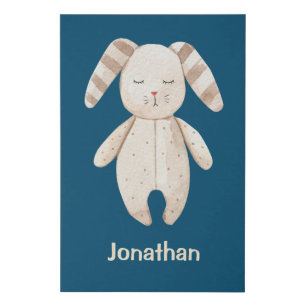 Cute Bunny Rabbit Nursery Blue Rustic Faux Canvas Print