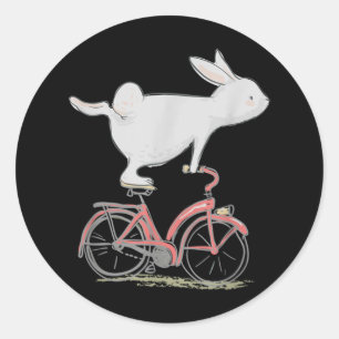 Cute Bunny Rabbit On Bike Cycling Bicycle Classic Round Sticker