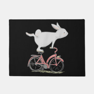 Cute Bunny Rabbit On Bike Cycling Bicycle Doormat