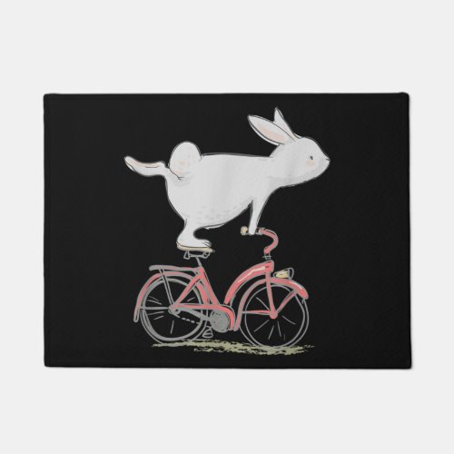 Cute Bunny Rabbit On Bike Cycling Bicycle Doormat