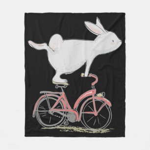 Cute Bunny Rabbit On Bike Cycling Bicycle Fleece Blanket