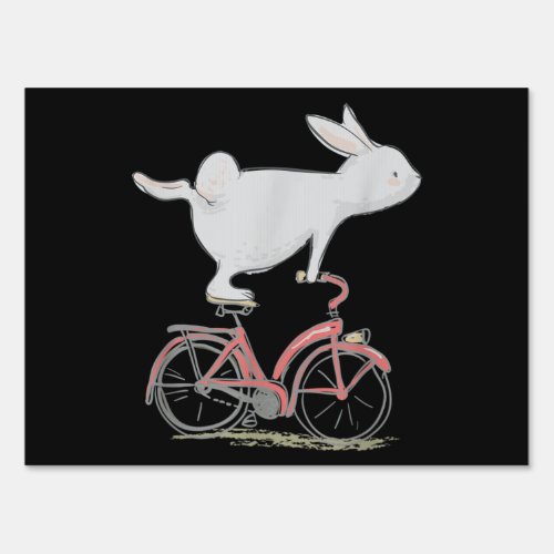 Cute Bunny Rabbit On Bike Cycling Bicycle Sign