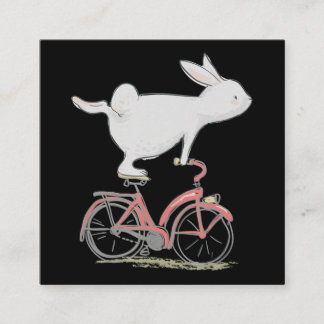 Cute Bunny Rabbit On Bike Cycling Bicycle Square Business Card