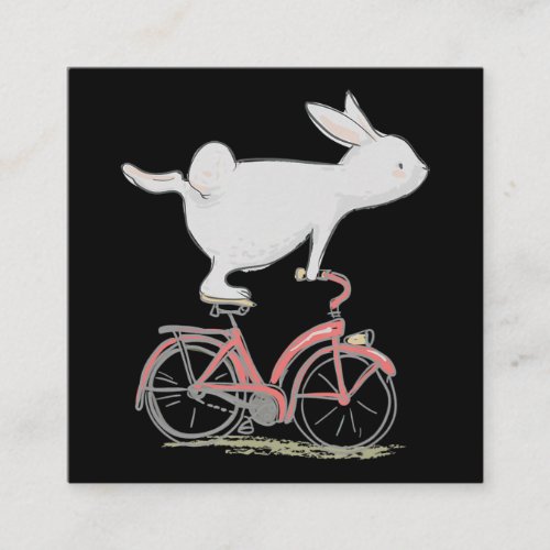 Cute Bunny Rabbit On Bike  Cycling Bicycle Square Business Card