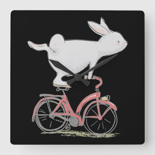 Cute Bunny Rabbit On Bike  Cycling Bicycle Square Wall Clock