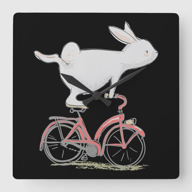 Cute Bunny Rabbit On Bike  Cycling Bicycle Square Wall Clock (Front)