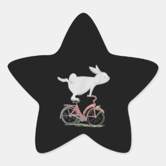 Cute Bunny Rabbit On Bike Cycling Bicycle Star Sticker
