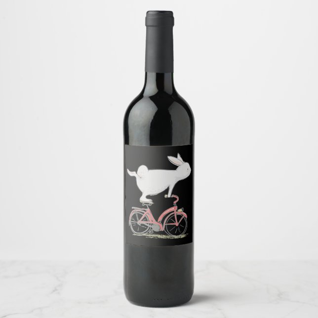 Cute Bunny Rabbit On Bike  Cycling Bicycle Wine Label (Front)