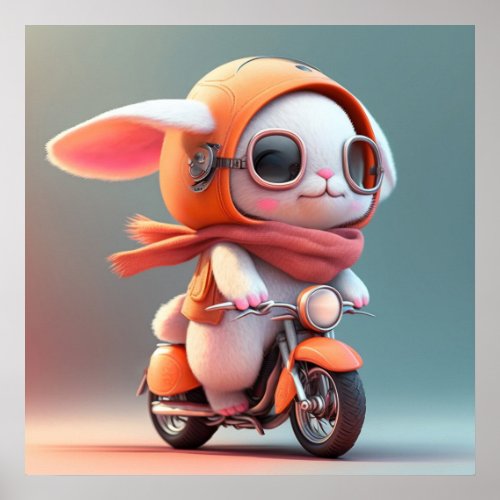 Cute Bunny Rabbit on Scooter Poster
