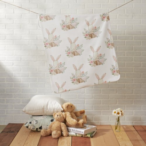 Cute Bunny Rabbit Pastel Pink  Baby Blanket