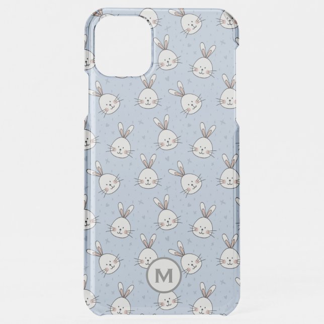 Cute Bunny Rabbit Pattern Blue Personalised Uncommon iPhone Case (Back)