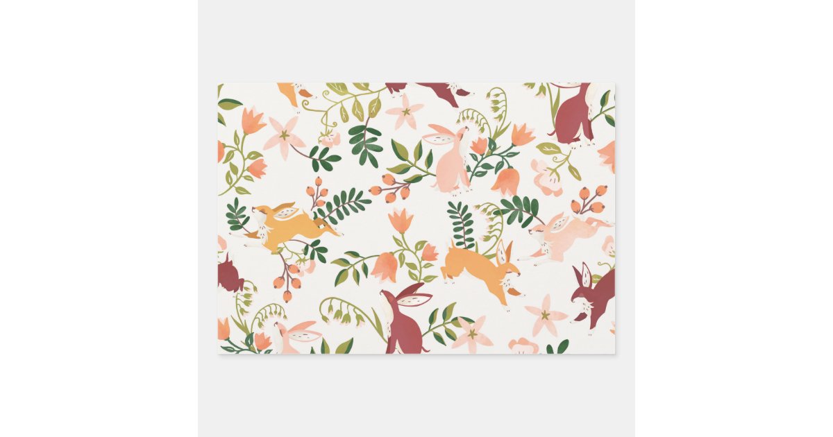 Forest Woodland Animals Fox, Deer, Rabbit & Floral Wrapping Paper