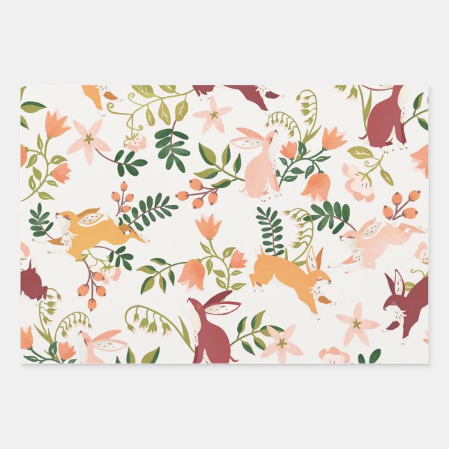 Cute Bunny Rabbit Pattern Design Wrapping Paper Sheets (Front 3)