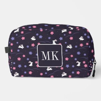 Cute Bunny Rabbit Pattern Monogram Initials Purple