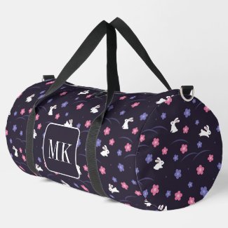 Cute Bunny Rabbit Pattern Monogram Initials Purple