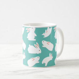 Cute Bunny Rabbit Pattern on Teal Coffee Mug
