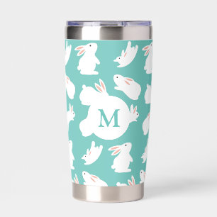 Cute Bunny Rabbit Pattern on Teal Monogram Insulated Tumbler