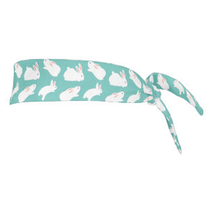 Cute Bunny Rabbit Pattern on Teal Tie Headband
