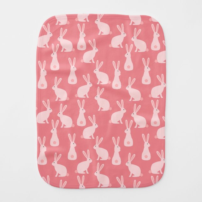 Cute Bunny Rabbit Pattern Pink Baby Burp Cloth (Front)