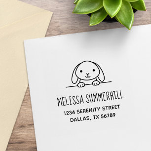 Cute Bunny Rabbit Peeking above Address Rubber Stamp
