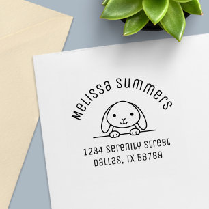 Cute Bunny Rabbit Peeking Arch Address 2 Self-inking Stamp