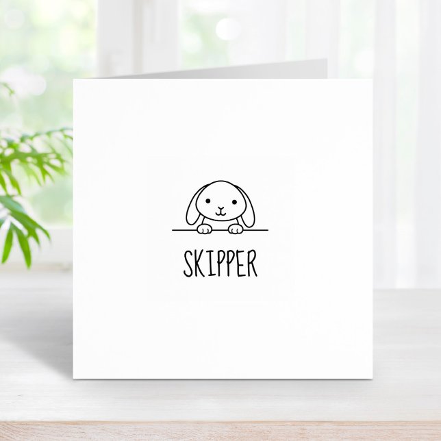 Cute Bunny Rabbit Peeking Custom Name 2 Rubber Stamp (Creator Uploaded)