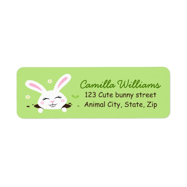 Cute bunny rabbit peeking out return address label (Front)
