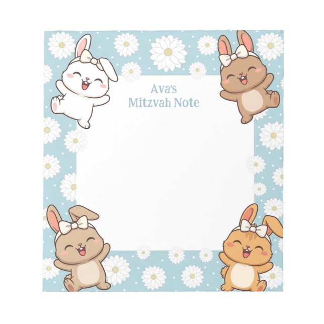 Cute Bunny Rabbit Personalized Mitzvah Note pad (Front)