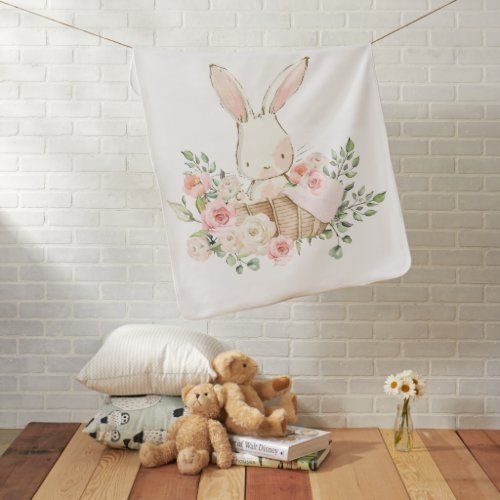Cute Bunny Rabbit Personalized Modern White Baby Blanket