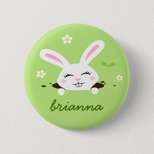 Cute bunny rabbit personalized name button (Front)