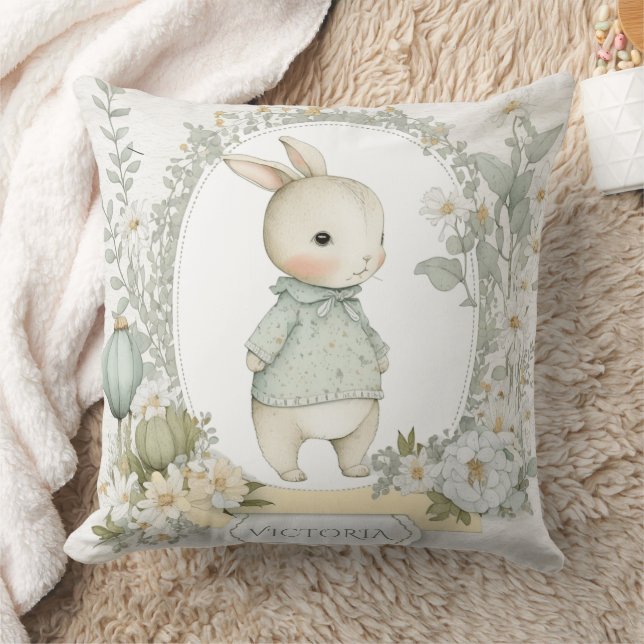 Cute Bunny Rabbit Personalized  Throw Pillow (Blanket)