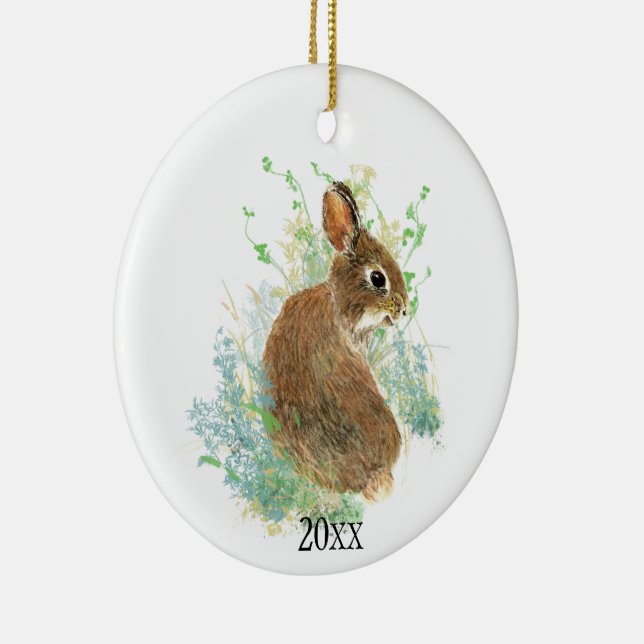 Cute Bunny Rabbit Pet Animal Custom Date Ceramic Ornament (Right)