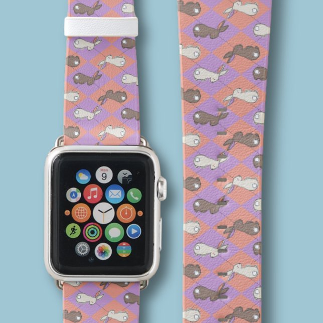 Cute Bunny Rabbit Pink and Purple Pastel Argyle  Apple Watch Band (Pastel rabbit Apple watch band design is perfect for Easter and the entire spring season!)