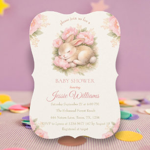 Cute Bunny Rabbit Pink Blush Baby Shower Invitation