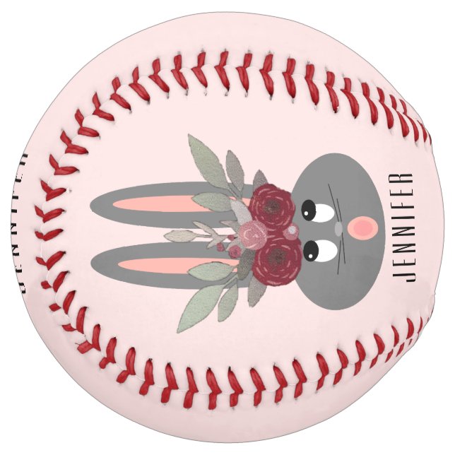 Cute Bunny Rabbit Pink Floral Chic Softball (Front Left)