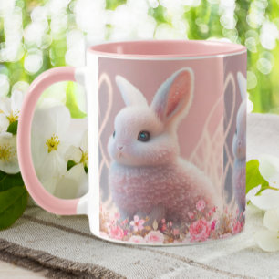Cute Bunny Rabbit Pink Floral Dreamy Background Mug