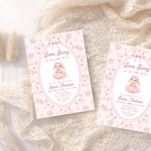 Cute Bunny Rabbit Pink Girl Baby Shower Invitation