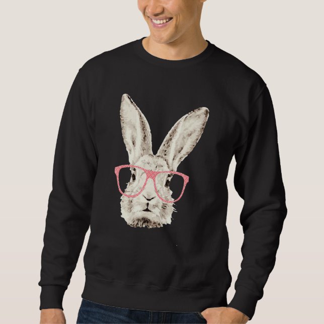 Cute Bunny Rabbit Pink Glasses  Hipster Easter Sweatshirt (Front)