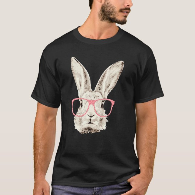 Cute Bunny Rabbit Pink Glasses  Hipster Easter T-Shirt (Front)