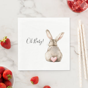 Cute Bunny Rabbit Pink Heart Tail Baby Shower Napkins