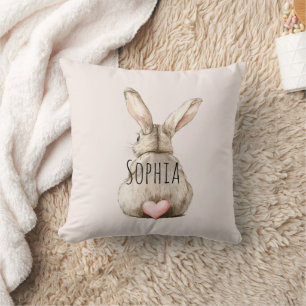 Cute Bunny Rabbit Pink Heart Tail Throw Pillow