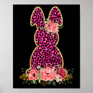 Cute Bunny Rabbit Pink Leopard Bunny Happy Easter Poster