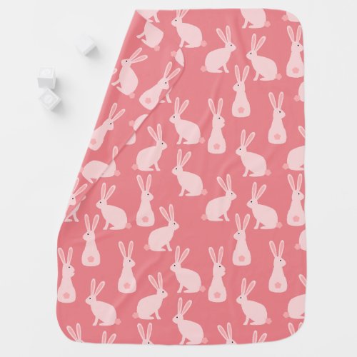 Cute Bunny Rabbit Pink Pattern Baby Blanket